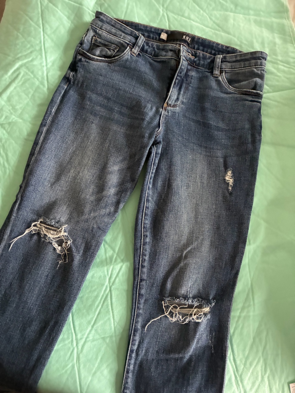 Kut from the Kloth Women's Straight Distressed Dark Blue Jeans